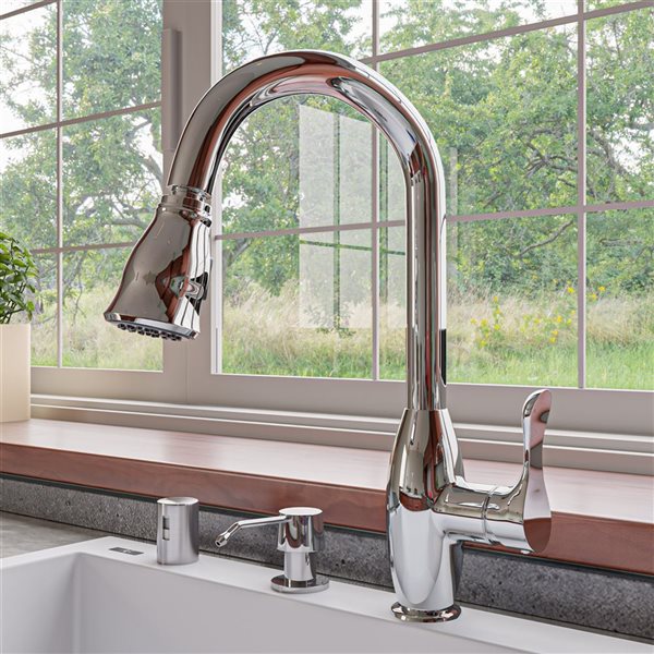 ALFI brand Traditional Gooseneck Pull-Out Kitchen Faucet - Polished Chrome