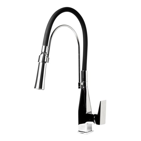 ALFI brand Square Pull-Out Kitchen Faucet with Black Rubber Stem - Polished Chrome