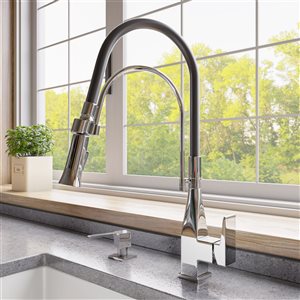 ALFI Brand Square Pull-Out Kitchen Faucet with Black Rubber Stem - Polished Chrome
