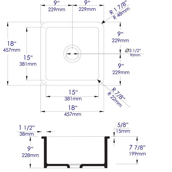 ALFI brand Drop-in/Undermount Square Fireclay Prep Sink - 18-in x 18-in - White