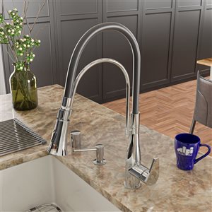 ALFI Brand Pull-Out Kitchen Faucet with Black Rubber Stem - Polished Chrome