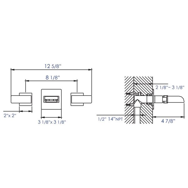 ALFI brand Widespread Wall Mounted Modern Waterfall Bathroom Faucet - 2-Handle - Black Matte