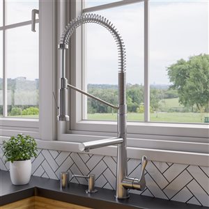 ALFI Brand Double Spout Commercial Spring Pull-Out Kitchen Faucet - Brushed Nickel