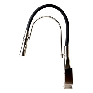 ALFI Brand Square Pull-Out Kitchen Faucet with Black Rubber Stem - Brushed Nickel