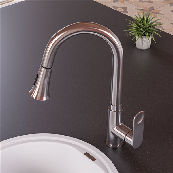 ALFI brand Gooseneck Pull-Out Kitchen Faucet - Brushed Nickel