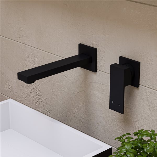 ALFI brand Single Lever Wall Mounted Bathroom Faucet - Black Matte