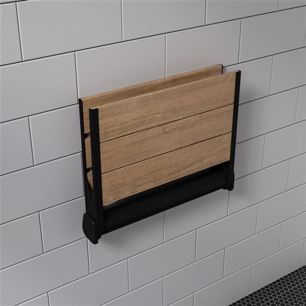 ALFI brand Foldable Teak Shower Seat with Backrest - 15-in x 2.88-in - Black Matte