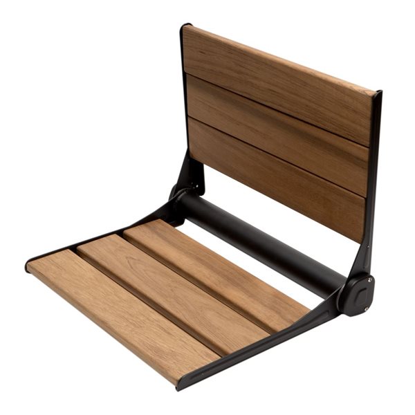 ALFI brand Foldable Teak Shower Seat with Backrest - 15-in x 2.88-in - Black Matte