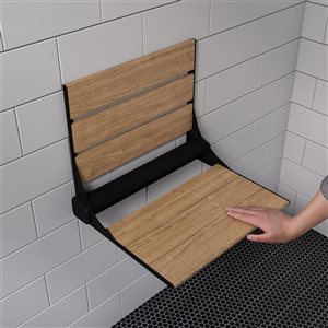 ALFI brand Foldable Teak Shower Seat with Backrest - 15-in x 2.88-in - Black Matte