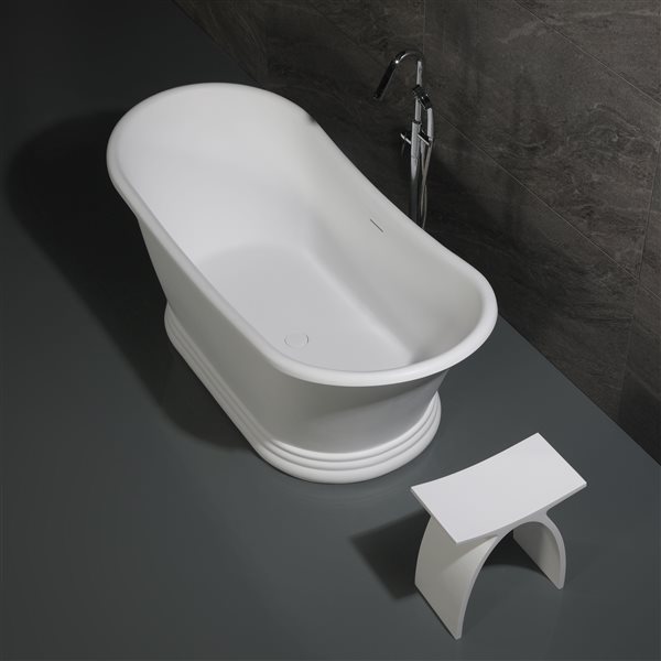 ALFI brand Arched Resin Bathroom Shower Stool - 17.12-in x 9-in - White Matte