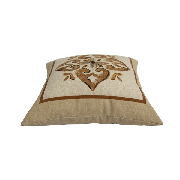 Coussin d'extérieur décoratif carré de Bozanto Inc., 16 po x 16 po, motif fleuri brun/beige