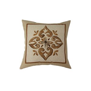 Bozanto Outdoor Decorative Square Cushion - 16-in x 16-in - Brown/Beige Floral