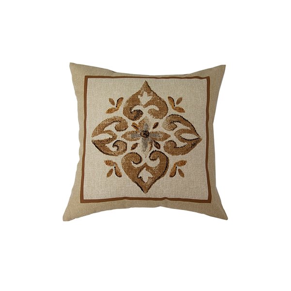 Coussin d'extérieur décoratif carré de Bozanto Inc., 16 po x 16 po, motif fleuri brun/beige