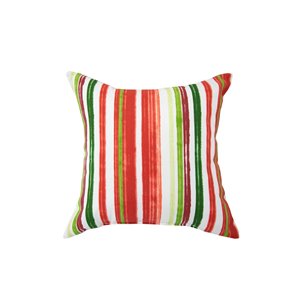 Coussin décoratif d'extérieur carré de Bozanto 16 po x 16 po rayé rouge, vert et blanc