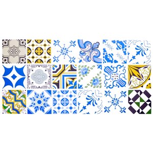 Papier peint en vinyle Falkirk Bhòid par Dundee Deco, motif géométrique, autoadhésif,36 pi², bleu/jaune