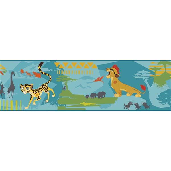 Bordure de papier peint encollé animaux de York Wallcoverings, 9 po x 15 pi, bleu/jaune/vert