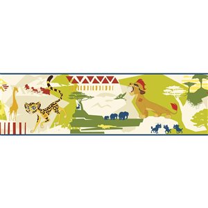 Bordure de papier peint encollé animaux de York Wallcoverings, 9 po x 15 pi, jaune/vert