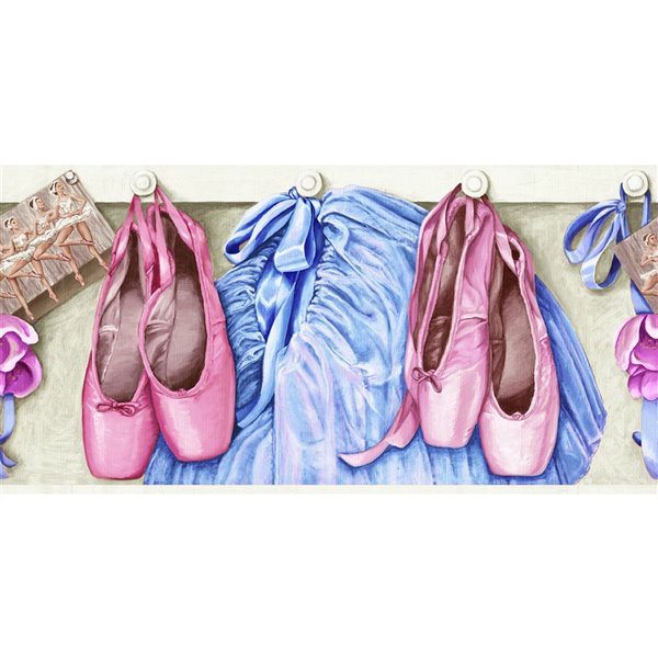 York Wallcoverings Prepasted Ballet Wallpaper Border - 9-in x 15-ft - Pink/Blue/Beige