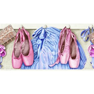 Bordure de papier peint encollé ballet de York Wallcoverings, 9 po x 15 pi, rose/bleu/beige