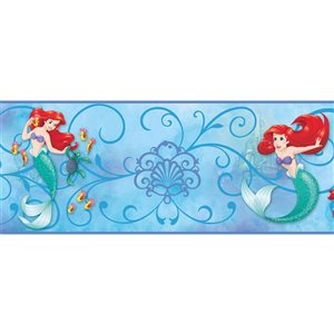 Bordure de papier peint encollé la petite sirène de York Wallcoverings, 9 po x 15 pi, bleu pâle/rouge