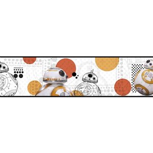 Bordure de papier peint encollé Star Wars de York Wallcoverings, 6 po x 15 pi, blanc/orange/gris