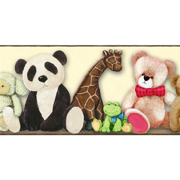 Bordure de papier peint encollé ourson et animaux de York Wallcoverings, 9 po x 15 pi, beige/noir