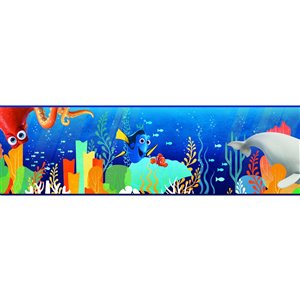 Bordure de papier peint encollé monde sous-marin de York Wallcoverings, 9 po x 15 pi, bleu/vert/orange