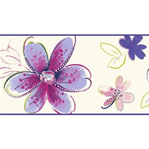 Bordure de papier peint encollé floral de York Wallcoverings, 6,75 po x 15 pi, lilas/blanc