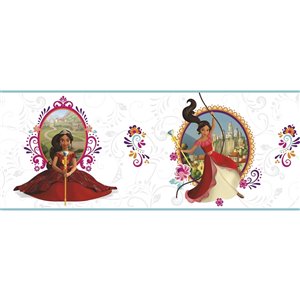 Bordure de papier peint encollé princesse Elena de York Wallcoverings, 9 po x 15 pi, blanc/mauve/rouge