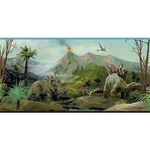 Bordure de papier peint encollé dinosaures de York Wallcoverings, 9 po x 15 pi, bleu/brun/vert