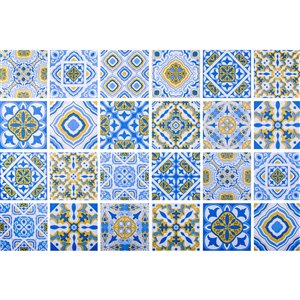 Dundee Deco Falkirk Bhòid Geometric Vinyl Wallpaper - Self-Adhesive/Peel and Stick - 36-sq. ft. - Blue/Gold/White