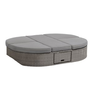Méridienne d'extérieur Sandra inclinable en osier avec coussins et cadre en aluminium gris par OVE Decors
