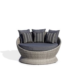 Méridienne d'extérieur Birsbane inclinable en osier avec coussins et cadre en aluminium gris par OVE Decors