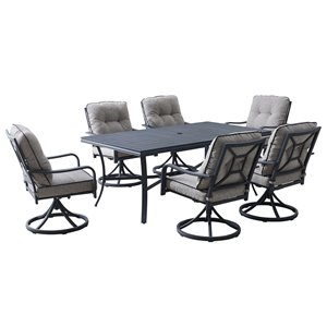 Ensemble à dîner pour la terasse Davenport en aluminium gris avec coussins en oléfine gris inclus par OVE Decors, 7 mcx