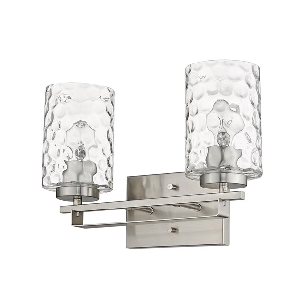 Applique de meuble-lavabo Livvy de Acclaim Lighting, 2 lumières, abat-jour verre optique, nickel satiné