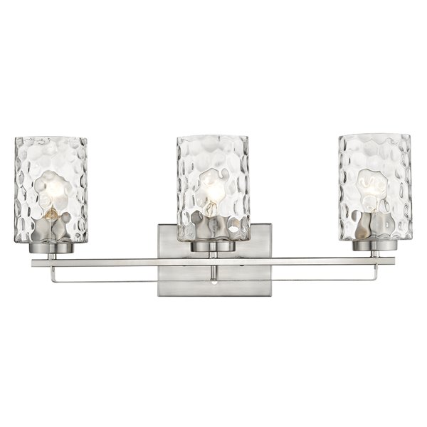 Applique de meuble-lavabo Livvy de Acclaim Lighting, 3 lumières, abat-jour verre optique, nickel satiné