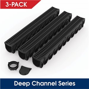 Reln Storm Drain Channel Kit with Grate - 3-Pack - Black