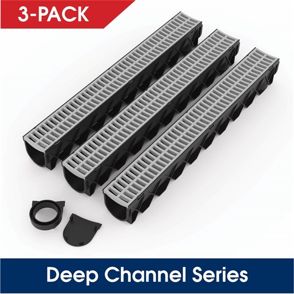 Reln 3-in x 40-in Grey Polypropylene Storm Drain Channel Kit with Grate 3/pcs