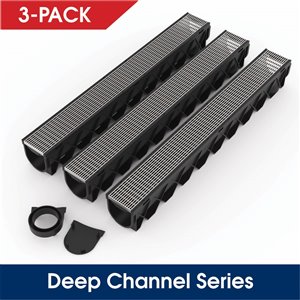 Reln Storm Drain Channel Kit with Architectural Grates - 3-Pack