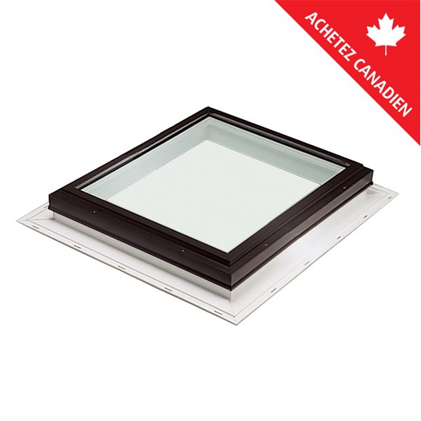 Puits de lumière fixe solin intégré 46.5 x 46.5, verre double transparent LoE3, cadre brun