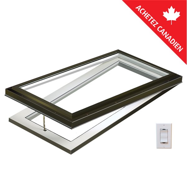 Puits de lumière monté sur cadre 22.5 x 46.5 ouverture électrique standard, verre LoE3, cadre brun