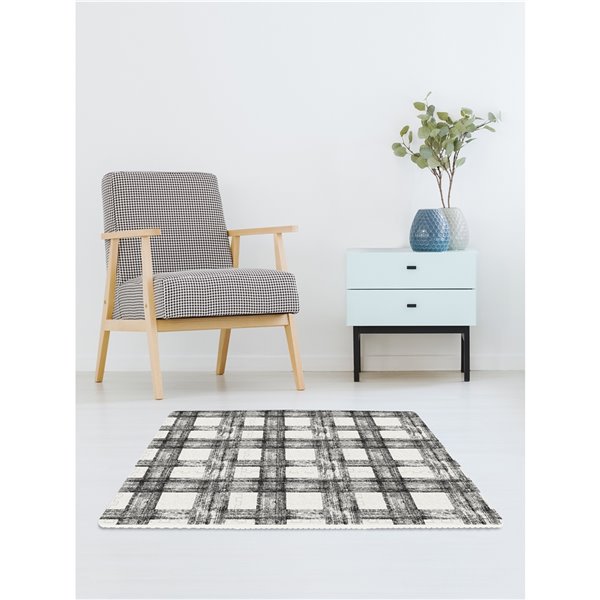 Tuile de mousse emboîtable Sawyer Plaid de FloorPops, intérieur, 3 pi x 3pi, noir et blanc