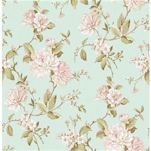 Papier peint non encollé et non tissé Mandir Brewster Essentials d'Advantage, motif floral, 56,4 pi², bleu pâle
