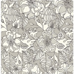 Papier peint non encollé et non tissé Toulouse Brewster Essentials d'Advantage, motif floral, 56,4 pi², taupe
