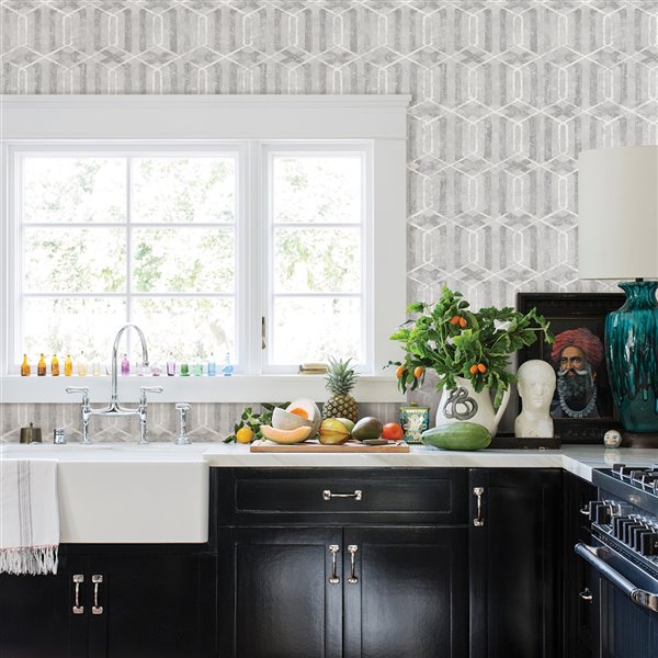 Advantage Geo Stormi Non-Woven and Unpasted Wallpaper - Geometric Pattern - 57.8-sq. ft. - Grey