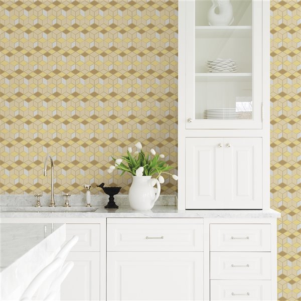 Advantage Geo Joanne Non-Woven and Unpasted Wallpaper - Geometric Pattern - 57.8-sq. ft. - Mustard