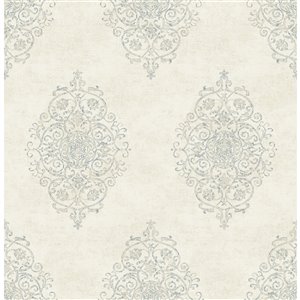 Papier peint non encollé et non tissé Garwood Brewster Essentials d'Advantage, motif damassé, 56,4 pi², crème