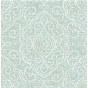 Papier peint non encollé et non tissé Troyes Brewster Essentials d'Advantage, motif médaillon, 56,4 pi², aqua