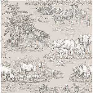 Papier peint non encollé et non tissé Durban Brewster Essentials d'Advantage, motif animalier, 56,4 pi², gris