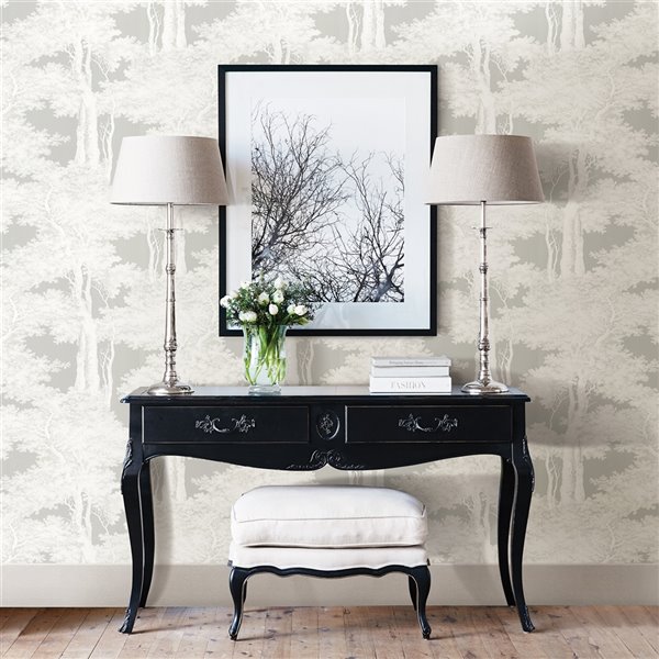 Advantage Neutral Black White Scout Non-Woven and Unpasted Wallpaper - Ivy/Vines Pattern - 56.4-sq. ft. - Grey